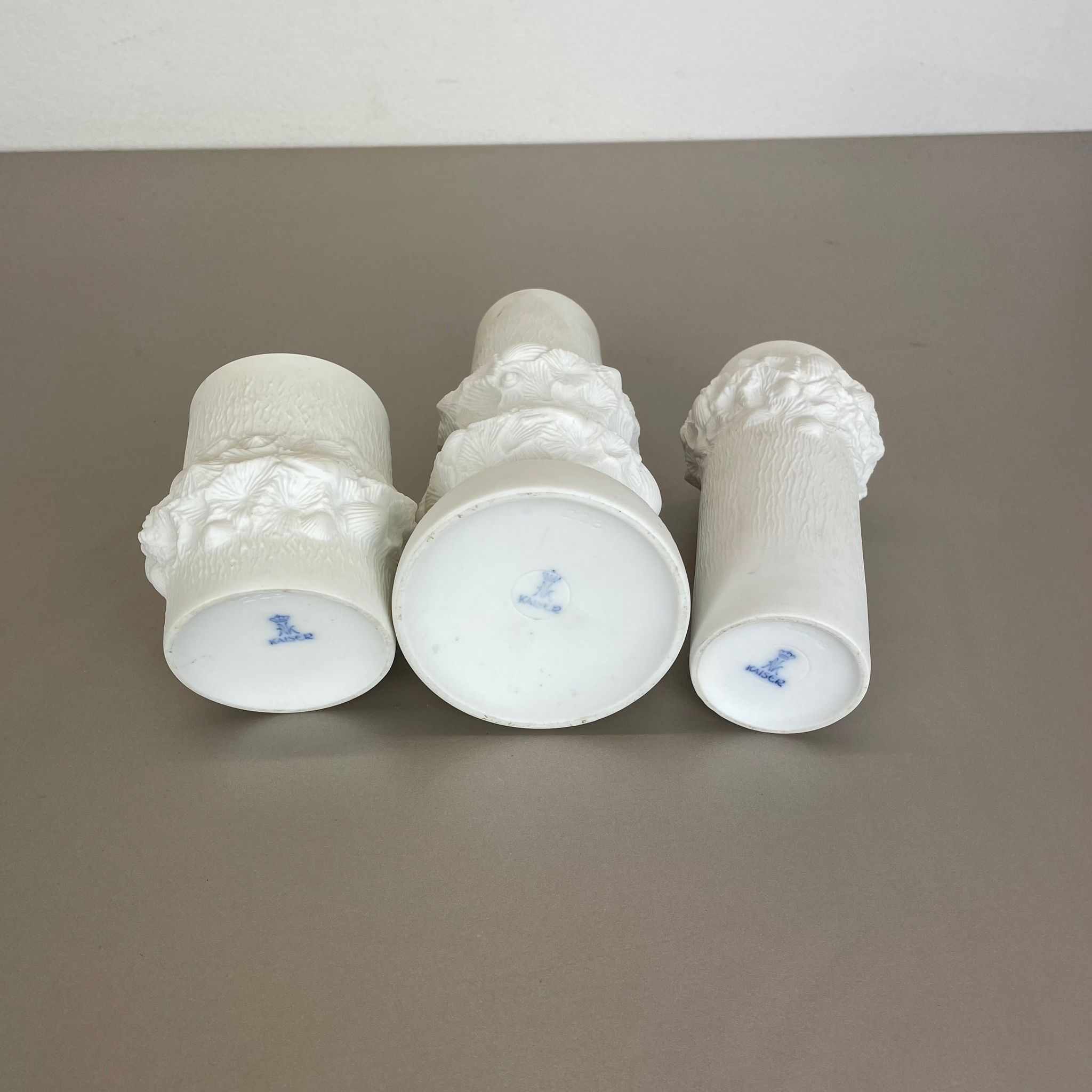 Set of 3 Original OP Art Biscuit Porcelain Vases by AK Kaiser, Germany, 1970s