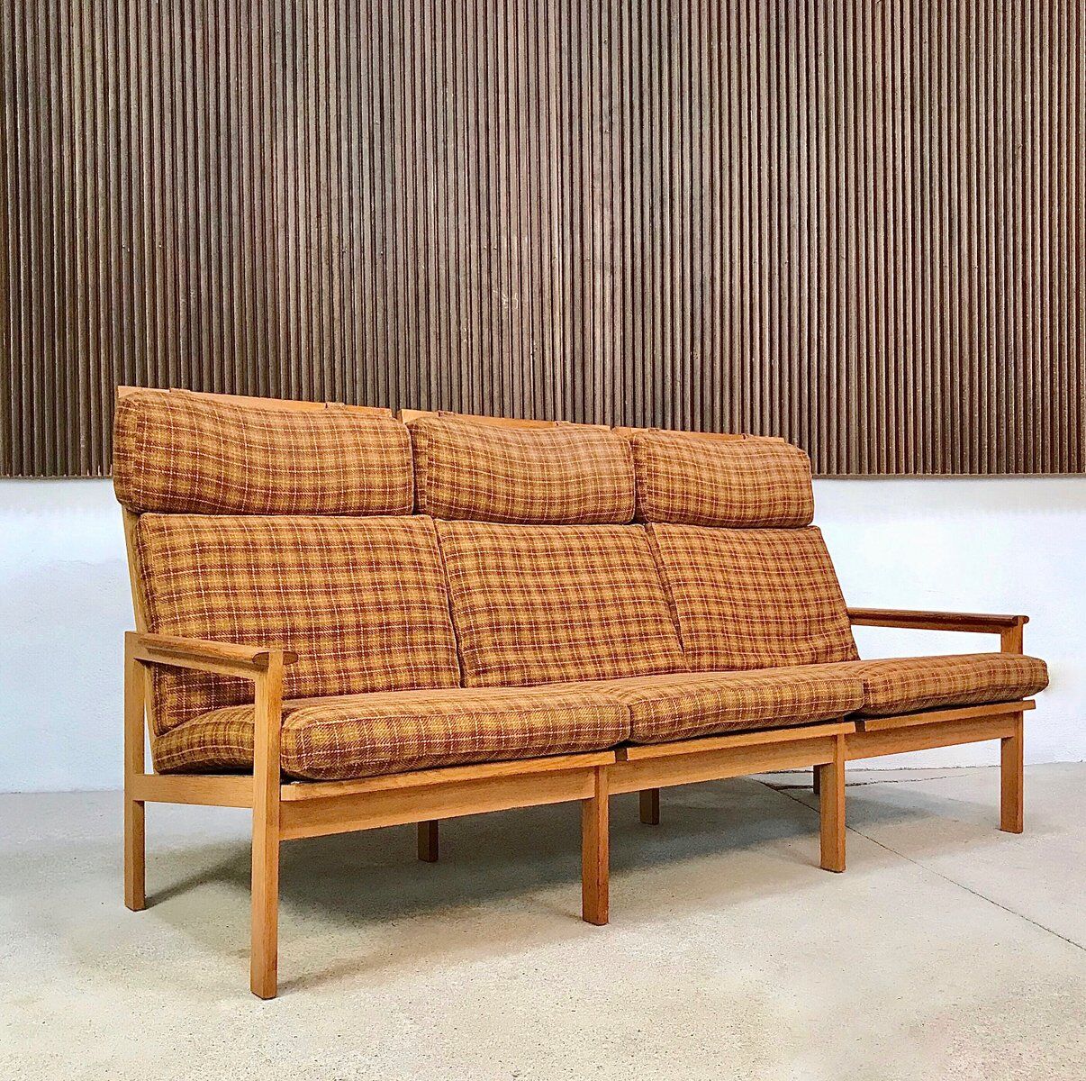 3-seater highback Capella sofa in oak by Illum Wikkelsø, Denmark 1960s
