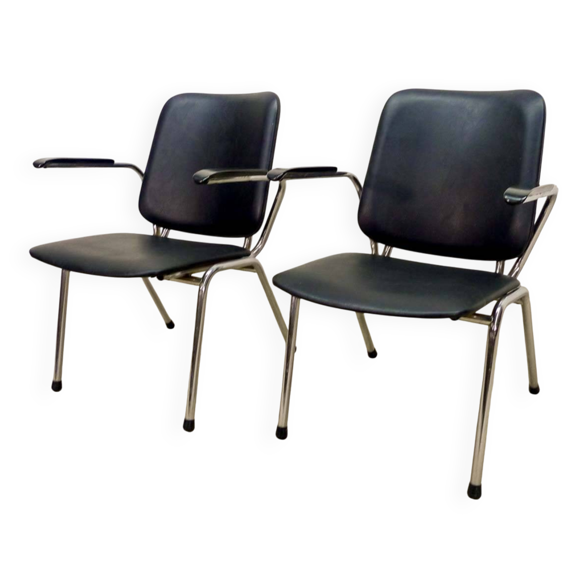 Black Leatherette Dutch Design Gispen Armchairs by Martin de Wit, 1960s.