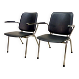 Black Leatherette Dutch Design Gispen Armchairs by Martin de Wit, 1960s.