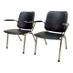 Black Leatherette Dutch Design Gispen Armchairs by Martin de Wit, 1960s.