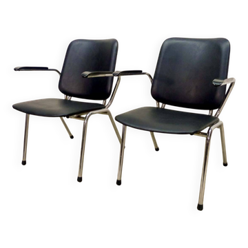Black Leatherette Dutch Design Gispen Armchairs by Martin de Wit, 1960s.