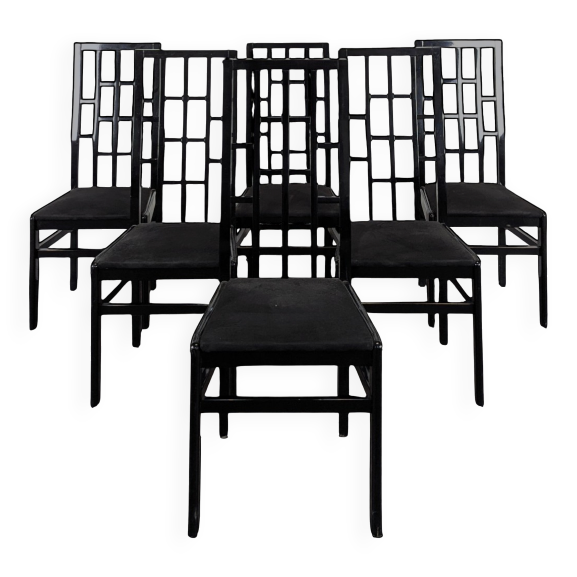 Set of 6 black lacquered Japonese-style chairs.