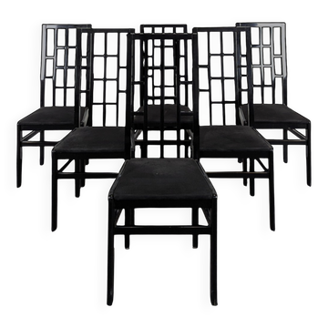 Set of 6 black lacquered Japonese-style chairs.