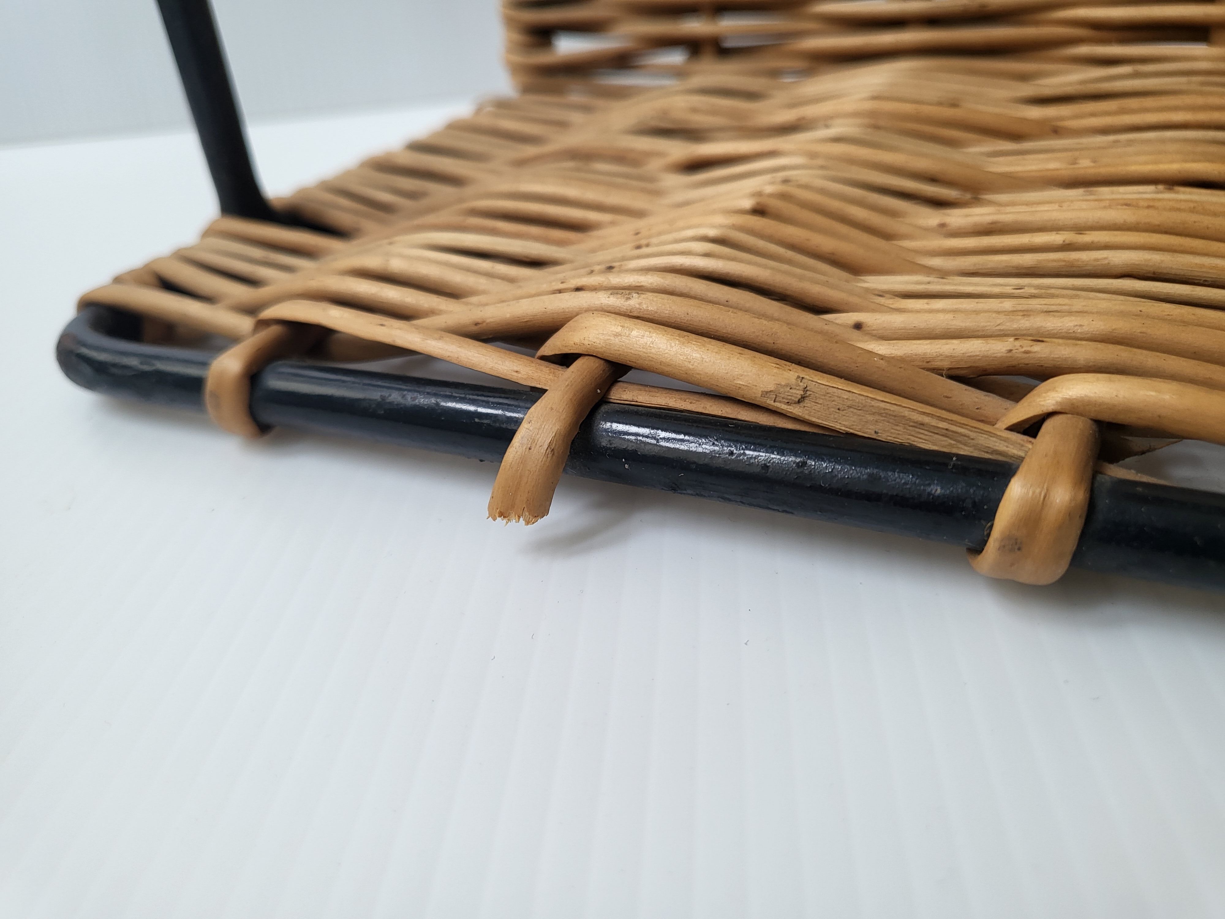 Vintage rattan & steel shelf 1950