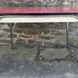 Red Formica table, 4 matching Formica chairs, vintage, 60s.