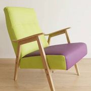 Pair of restored vintage armchairs, green and purple upholstery