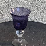 Set of 4 wine glasses in blown and bubbled glass, duo line, biot glassware style, unsigned