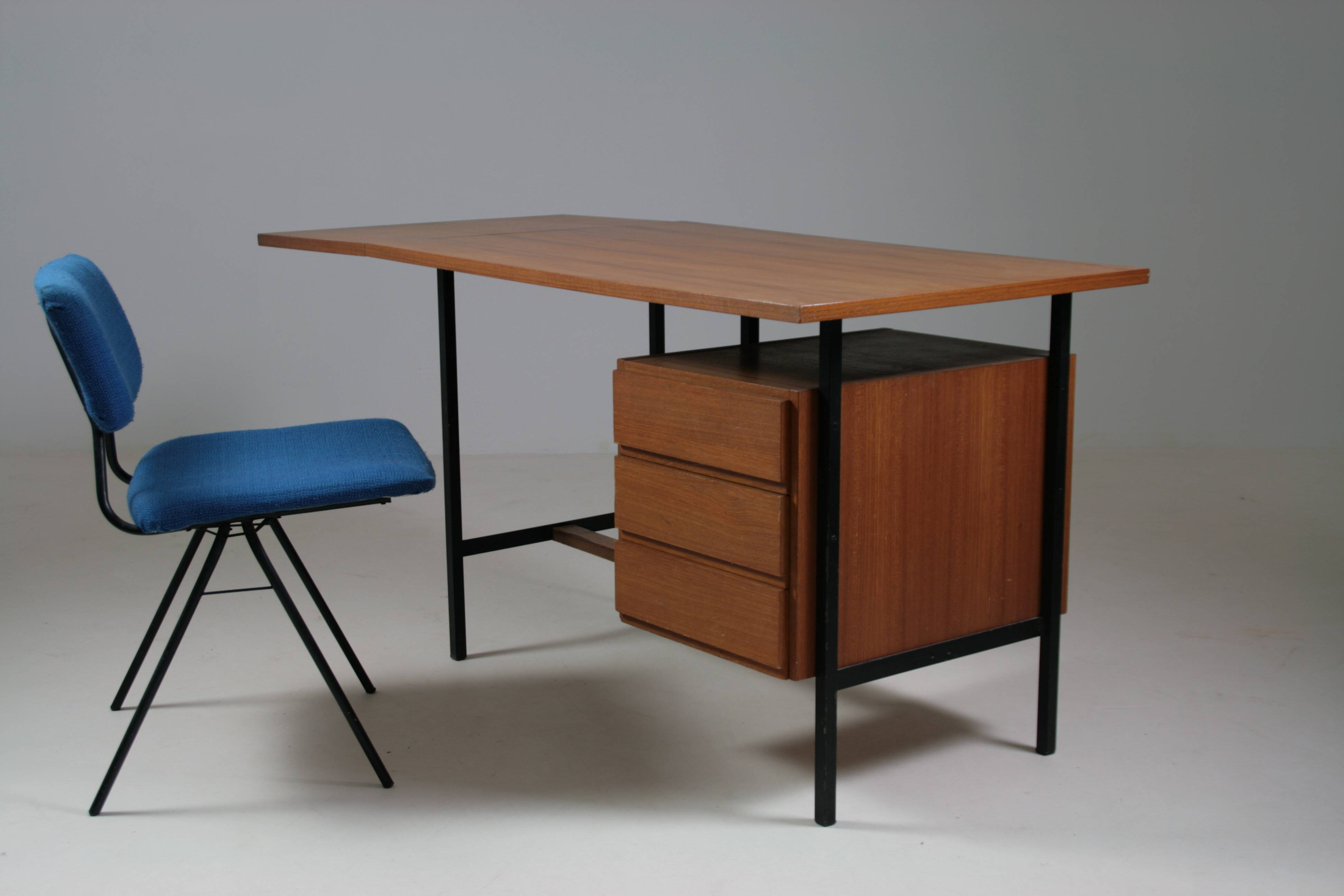 French modernist desk in wood and metal, 1950s