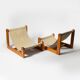 Brutalist sling lounge chair in Canvas, Pine and sheepskin, Belgium, 1970s