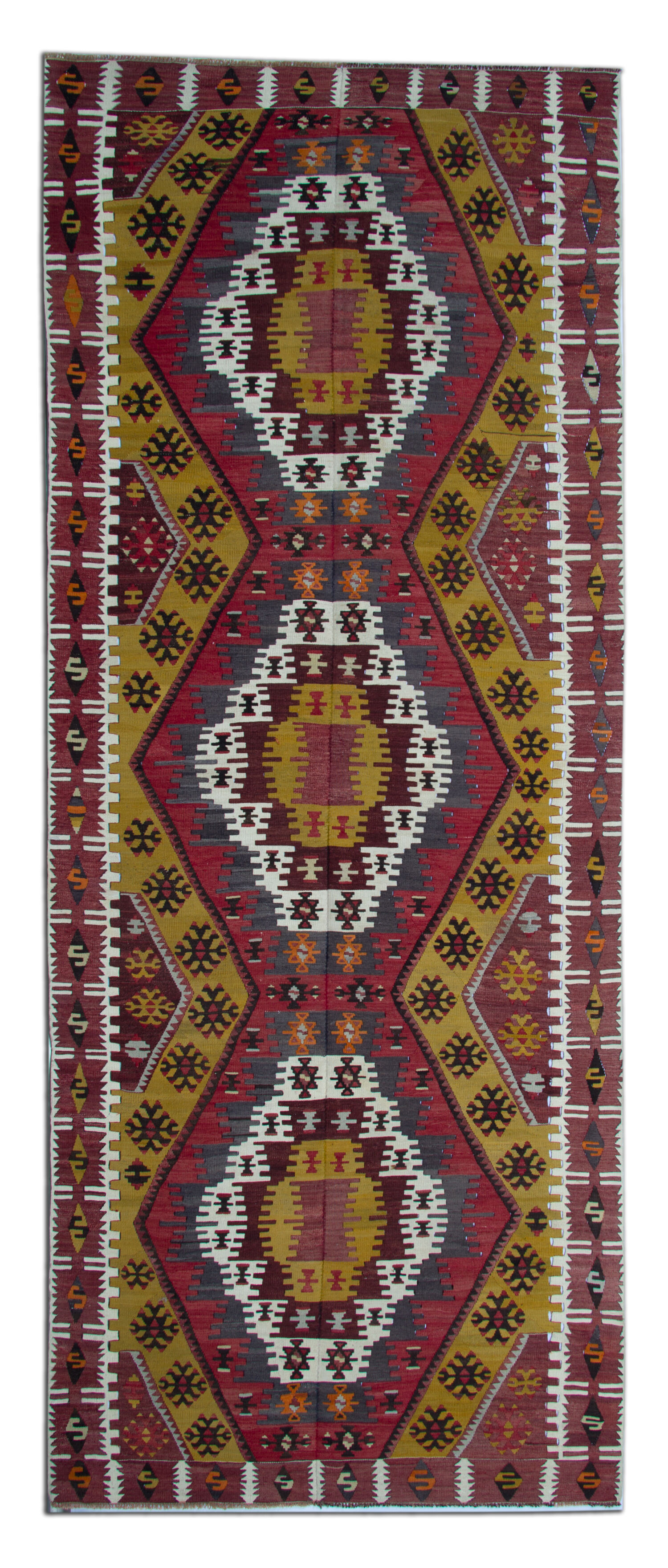 Antique turkish rug handwoven wool rug 140 x 390 cm