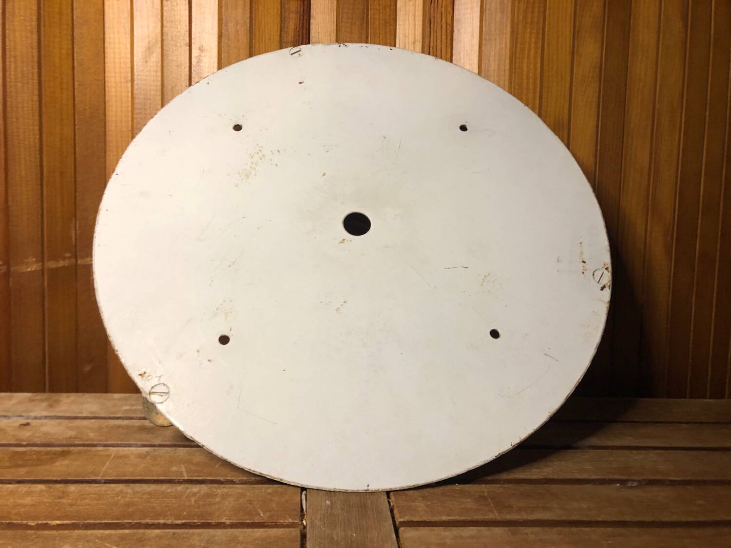 Old molded glass ceiling light + gold metal contour + vintage brass #a491