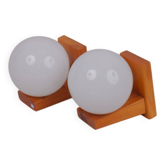80s pine wall lights x2