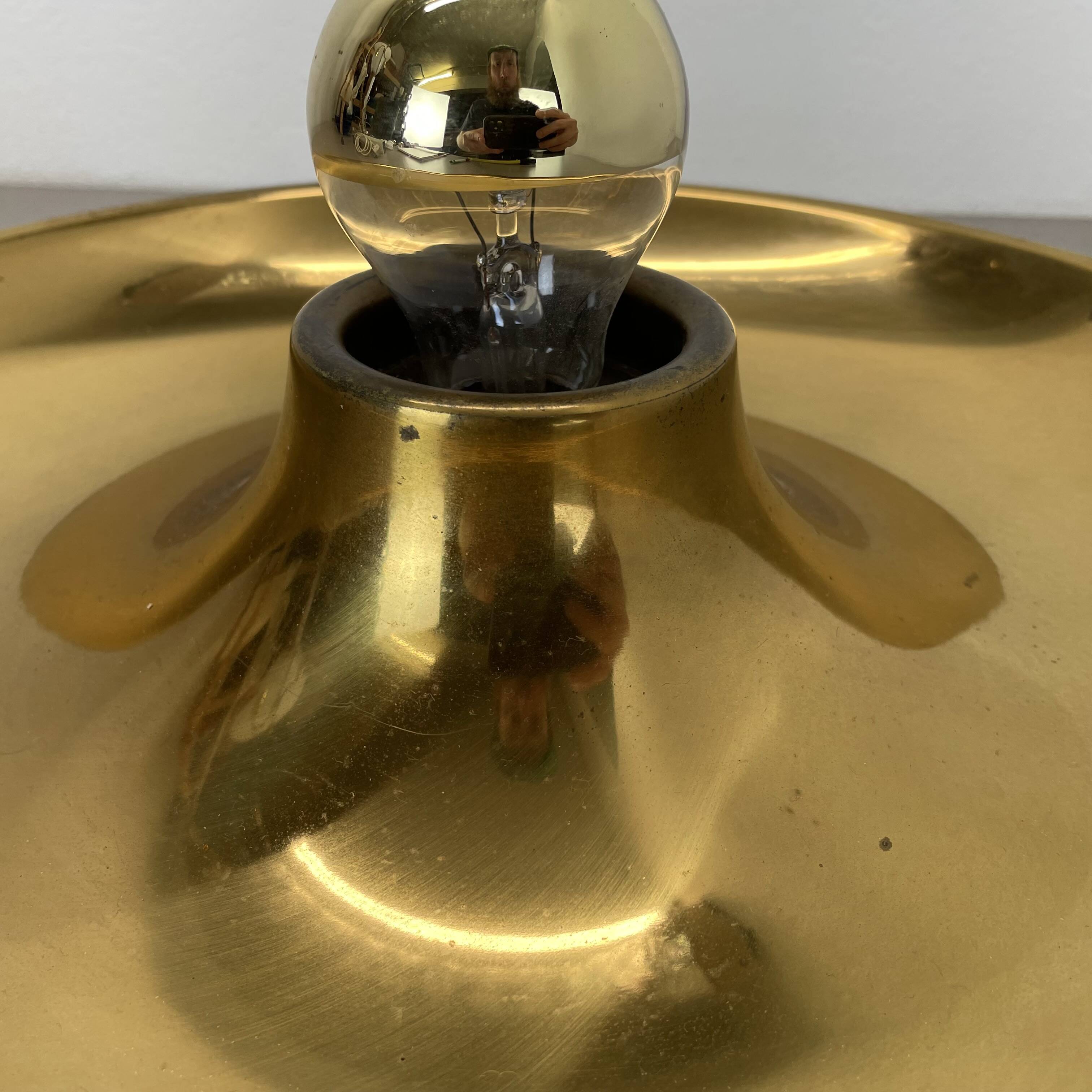 Large 39cm golden charlotte perriand style disc wall lights, germany 1960s