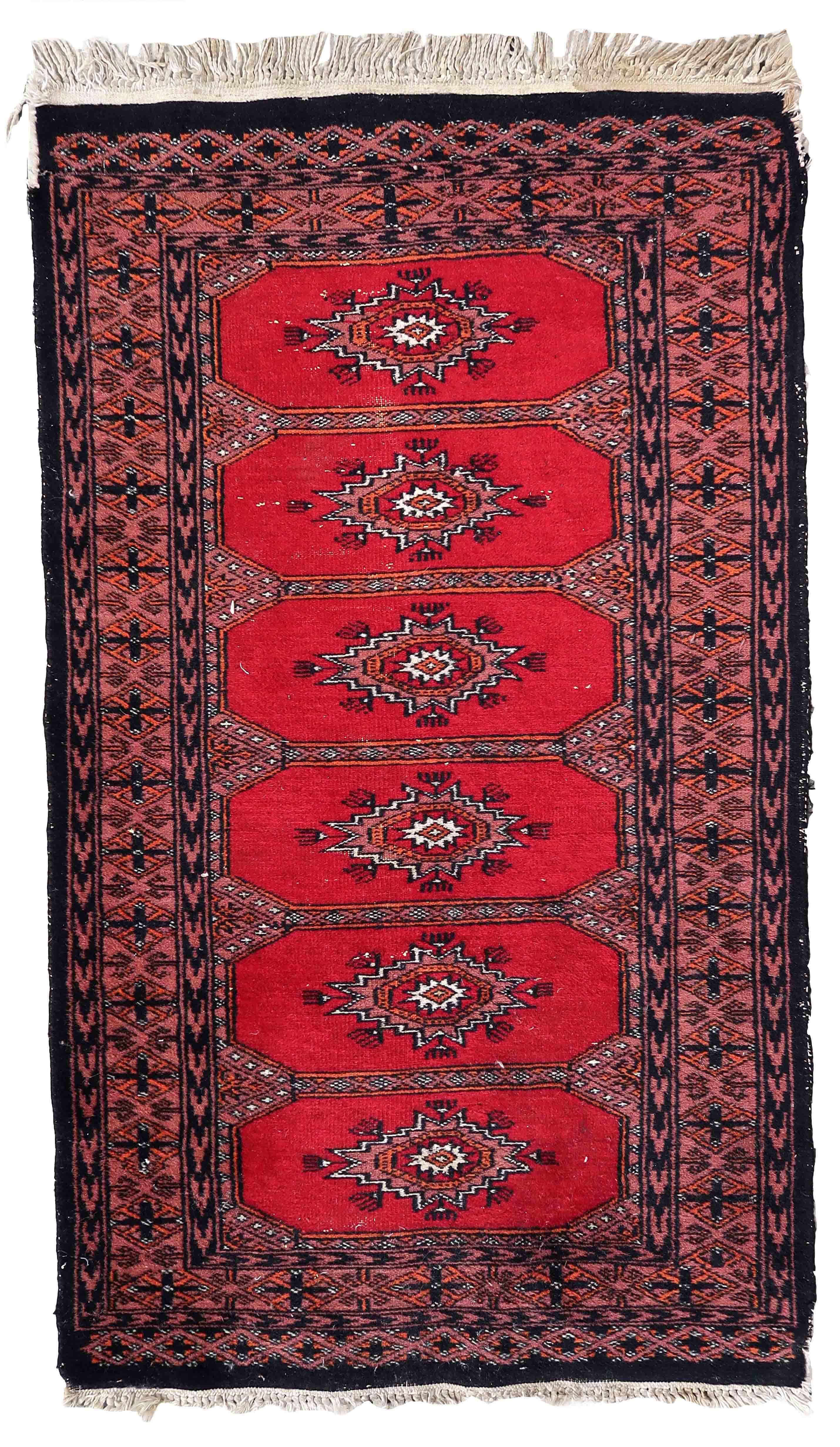 Vintage carpet Uzbek Bukhara handmade 62cm x 106cm 1970s