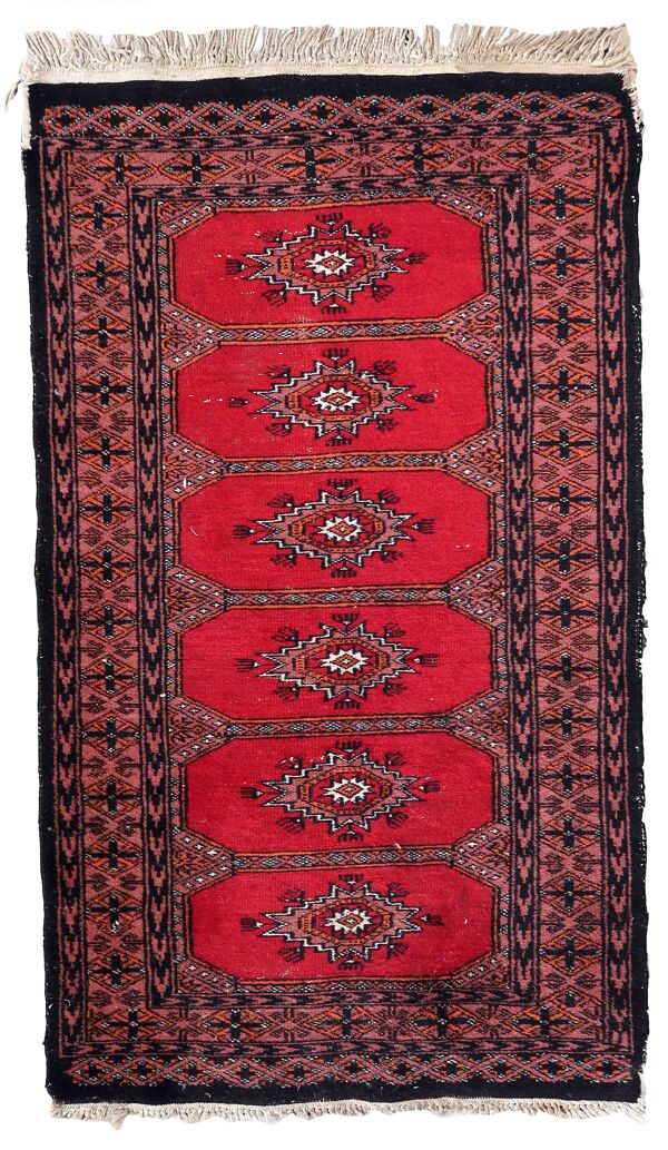Tapis vintage Ouzbek Bukhara fait main 62cm x 106cm 1970s