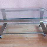 Coffee table 1970s, in metal 2 tones and glass.