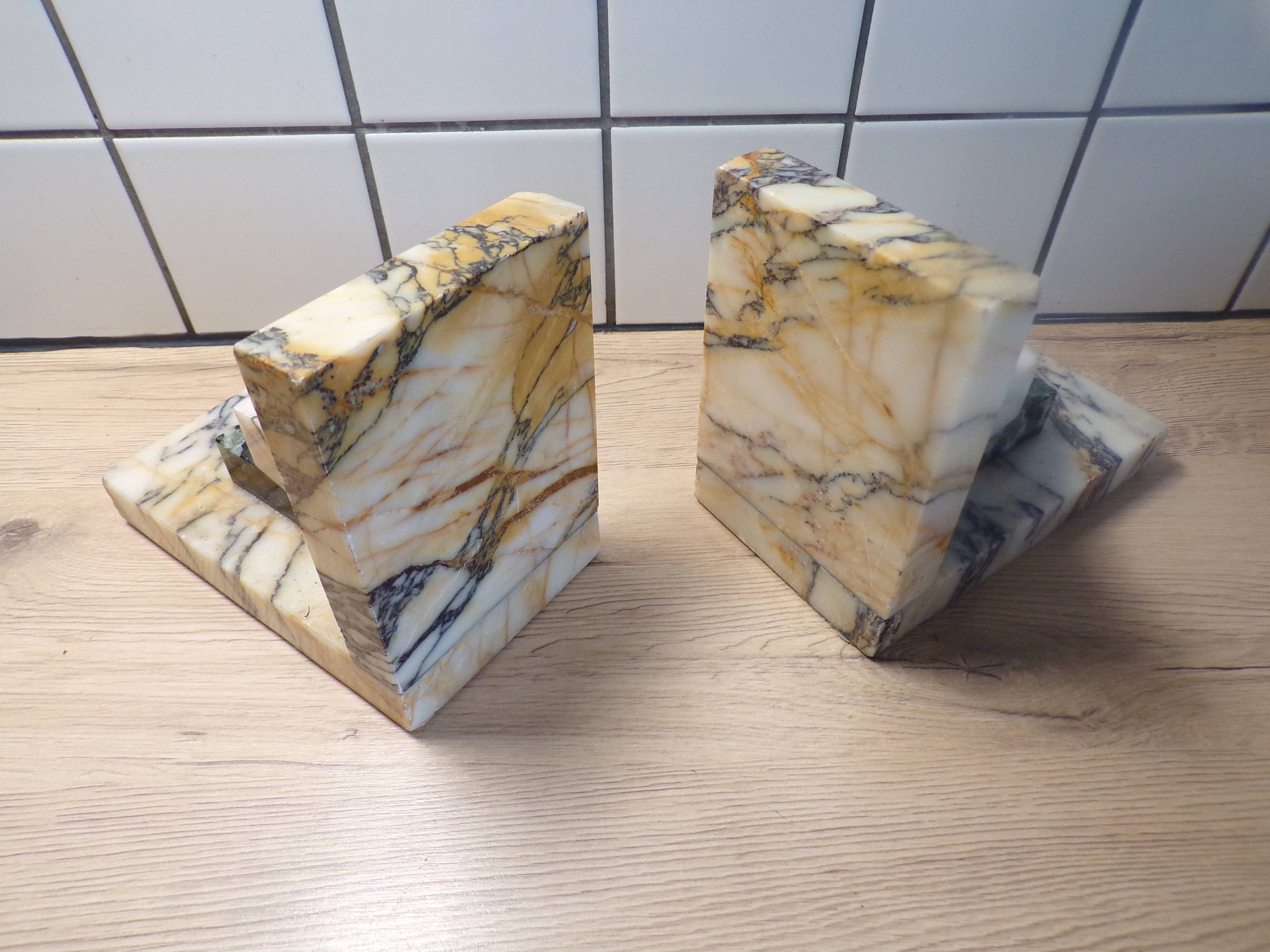 Pair of art deco marble bookends
