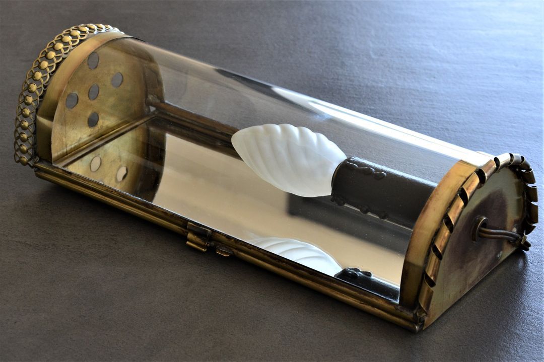 vintage mirror wall lamp, domed glass and golden brass