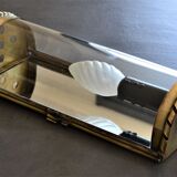 vintage mirror wall lamp, domed glass and golden brass