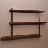 Vintage asymmetrical wall shelf in solid oak and metal from the 60s