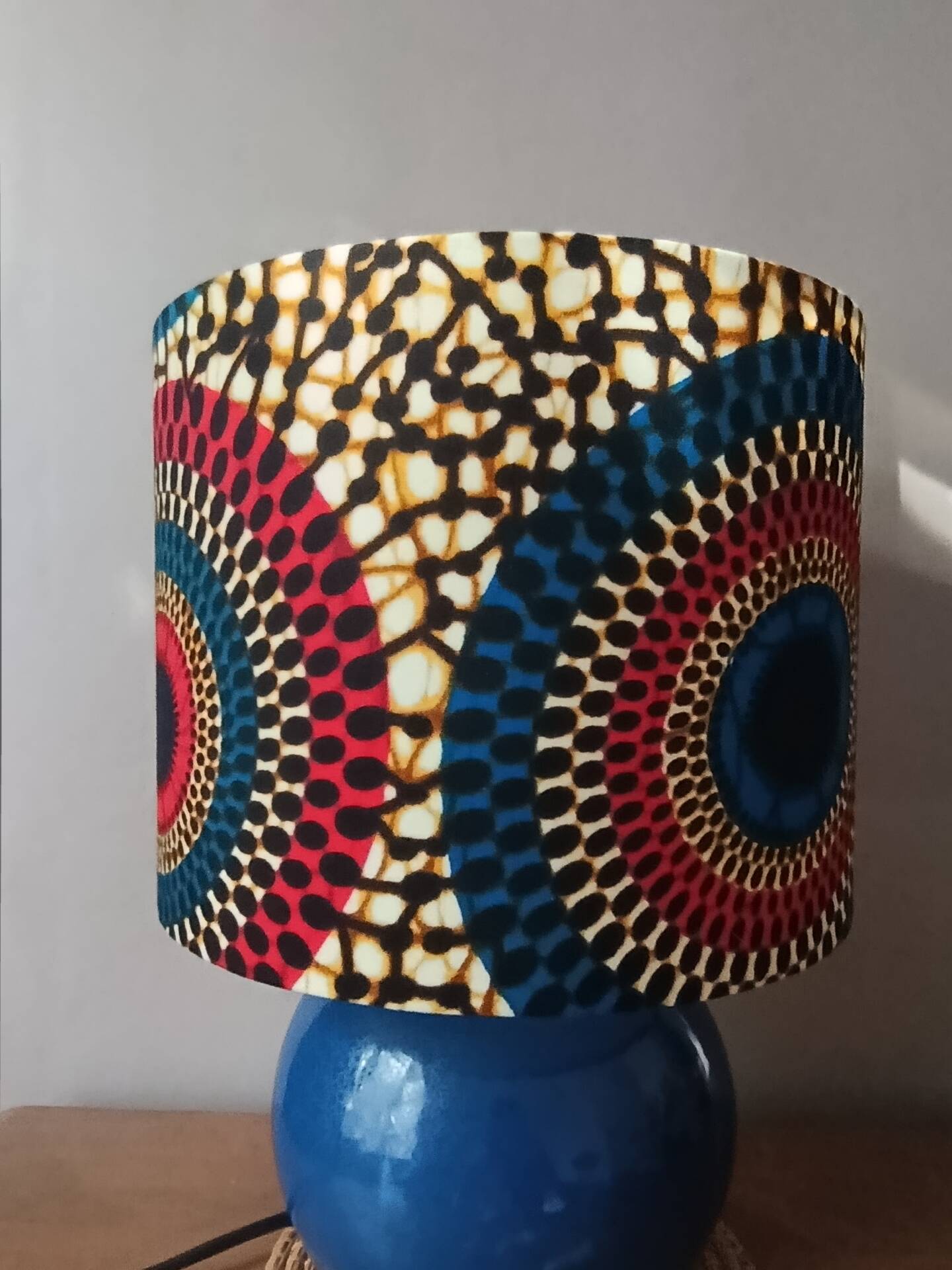 blue ceramic lamp | ethnic printed wax lampshade