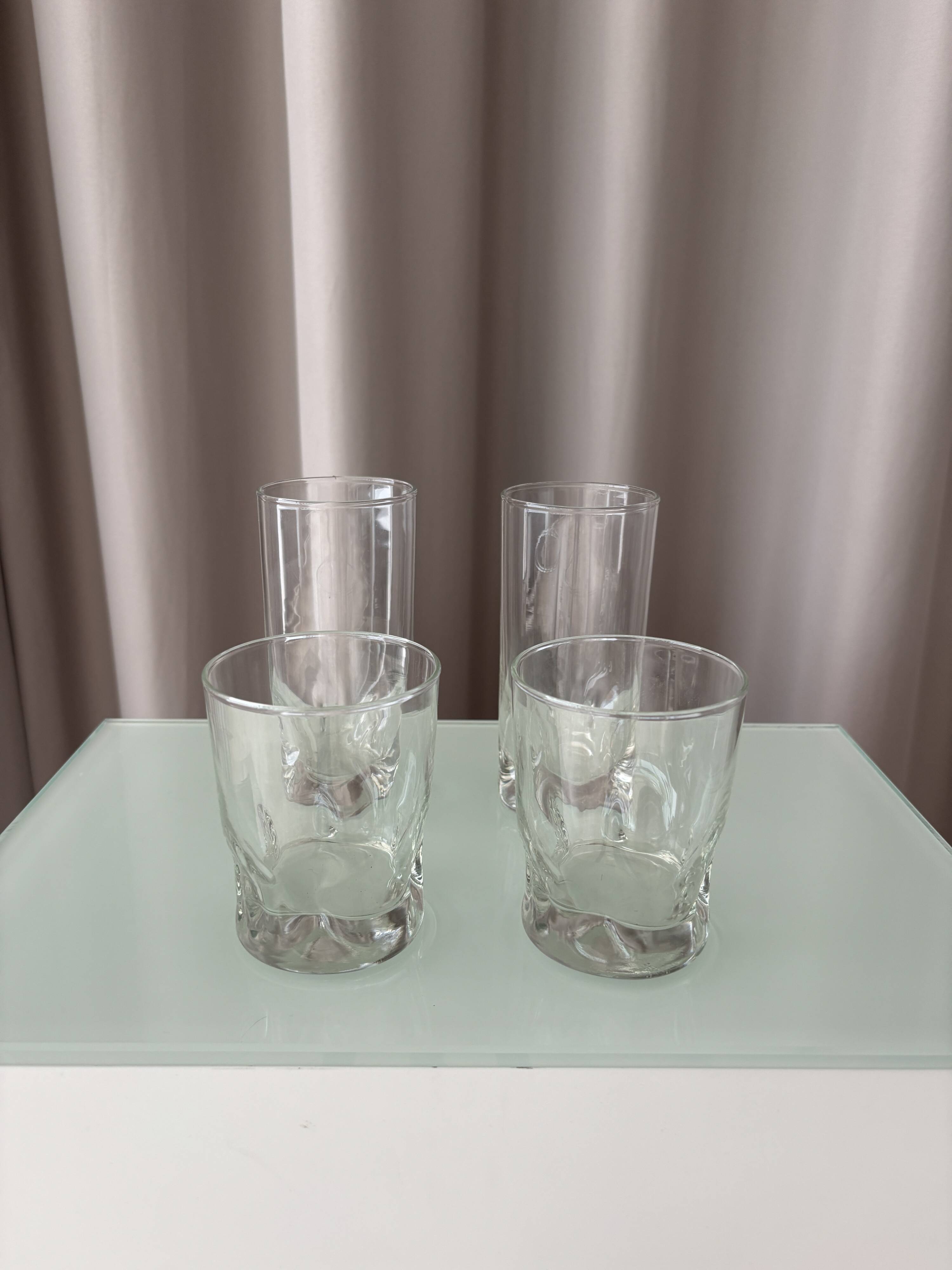 Set of 4 Vintage Sculptural Drinking Glasses | Thick Glass Tumblers & Highb