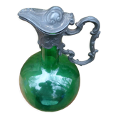 Pichet carafe à vin Napoléon III en verre souflé et étain