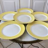 Lot de 6 assiettes plates moulin des loups texturées jaune canari années 50