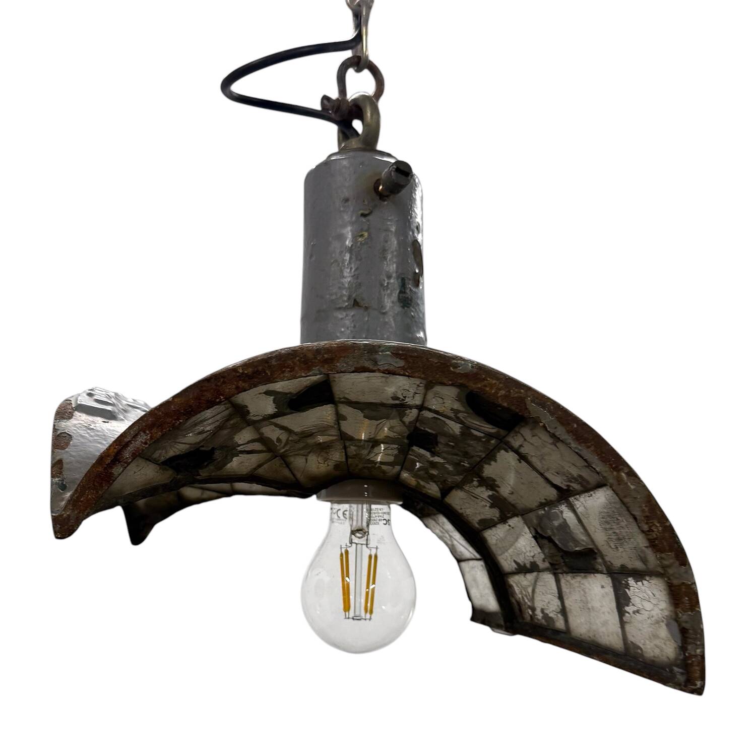 Vintage industrial mirrored pendant light by Esla