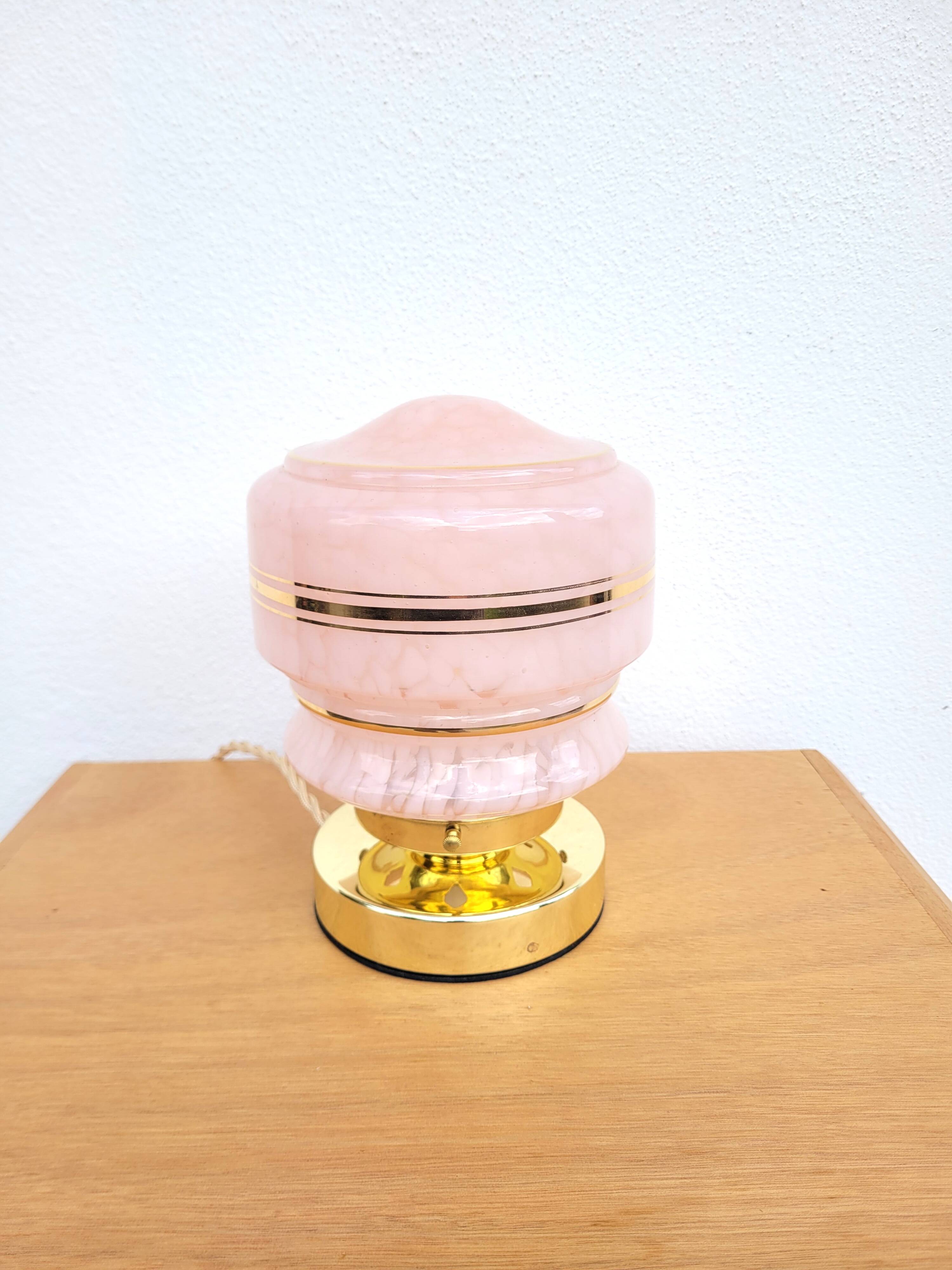 Vintage pink Clichy glass globe lamp