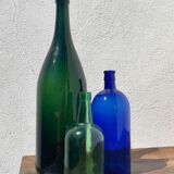 3x bouteilles en vert &bleu comme base pour lampes
