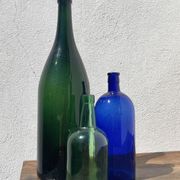3x bouteilles en vert &bleu comme base pour lampes