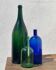 3x bouteilles en vert &bleu comme base pour lampes