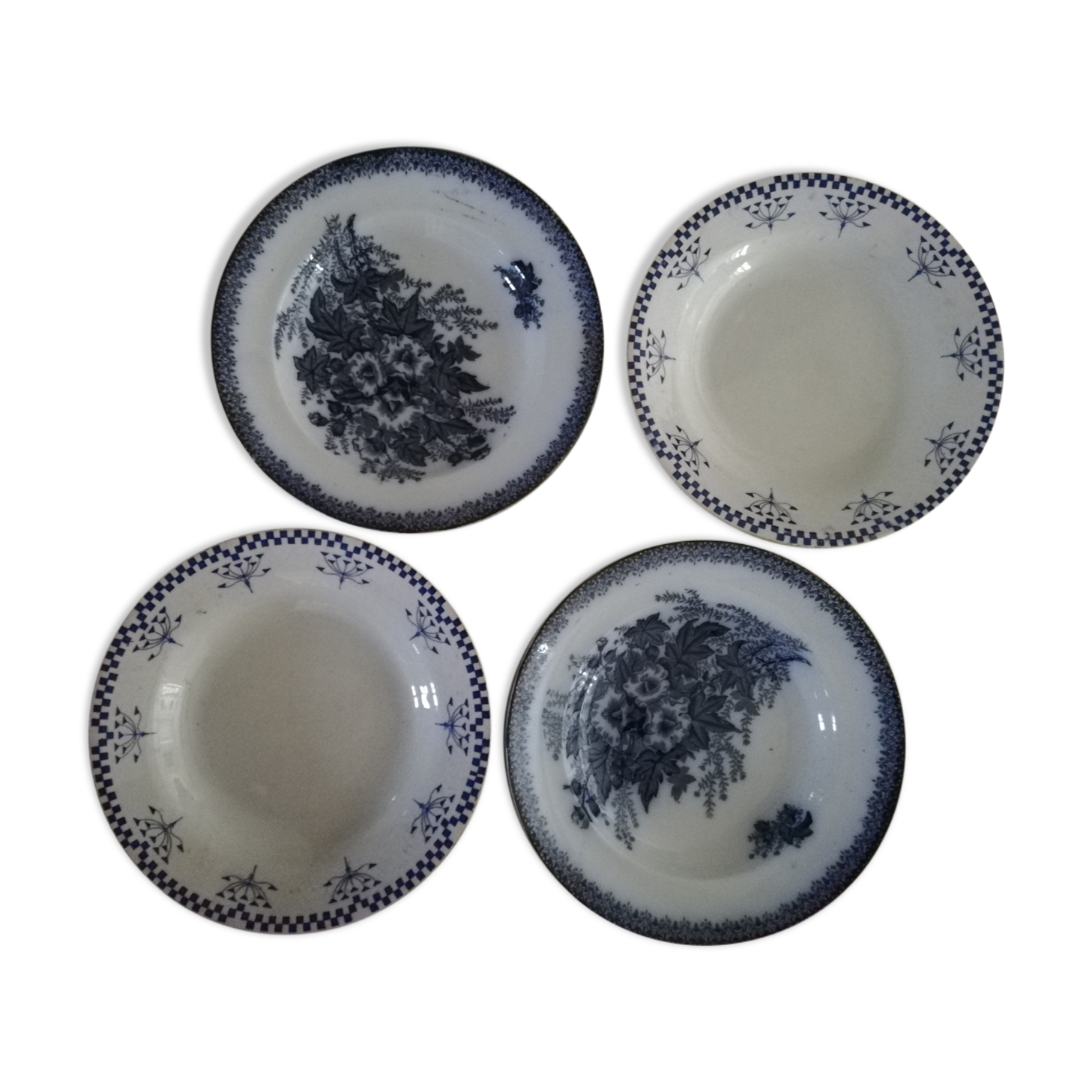 4 soup plates of iron earth mismatched