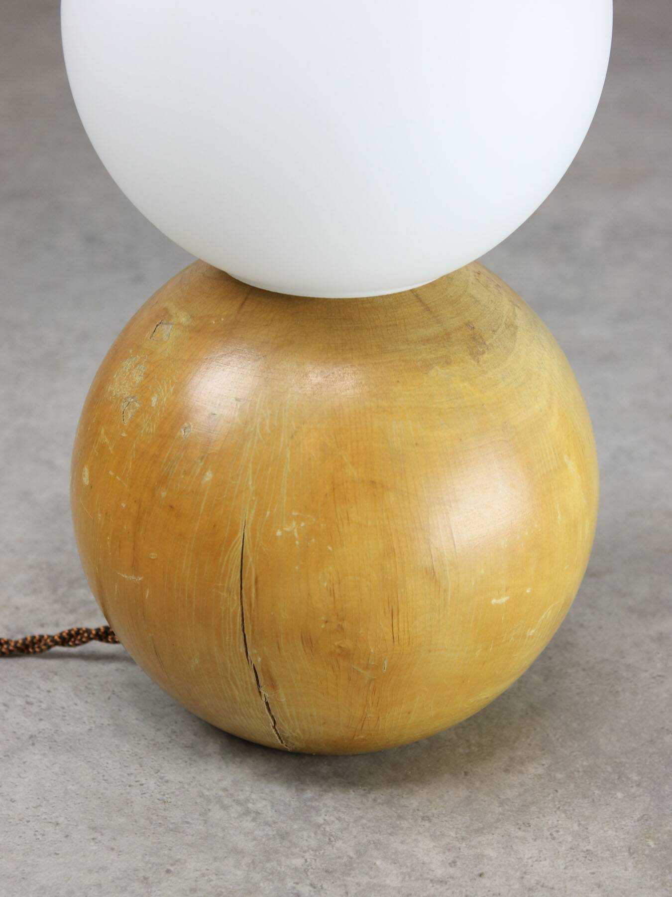 Vintage Italian Wooden and Opaline Table Lamp