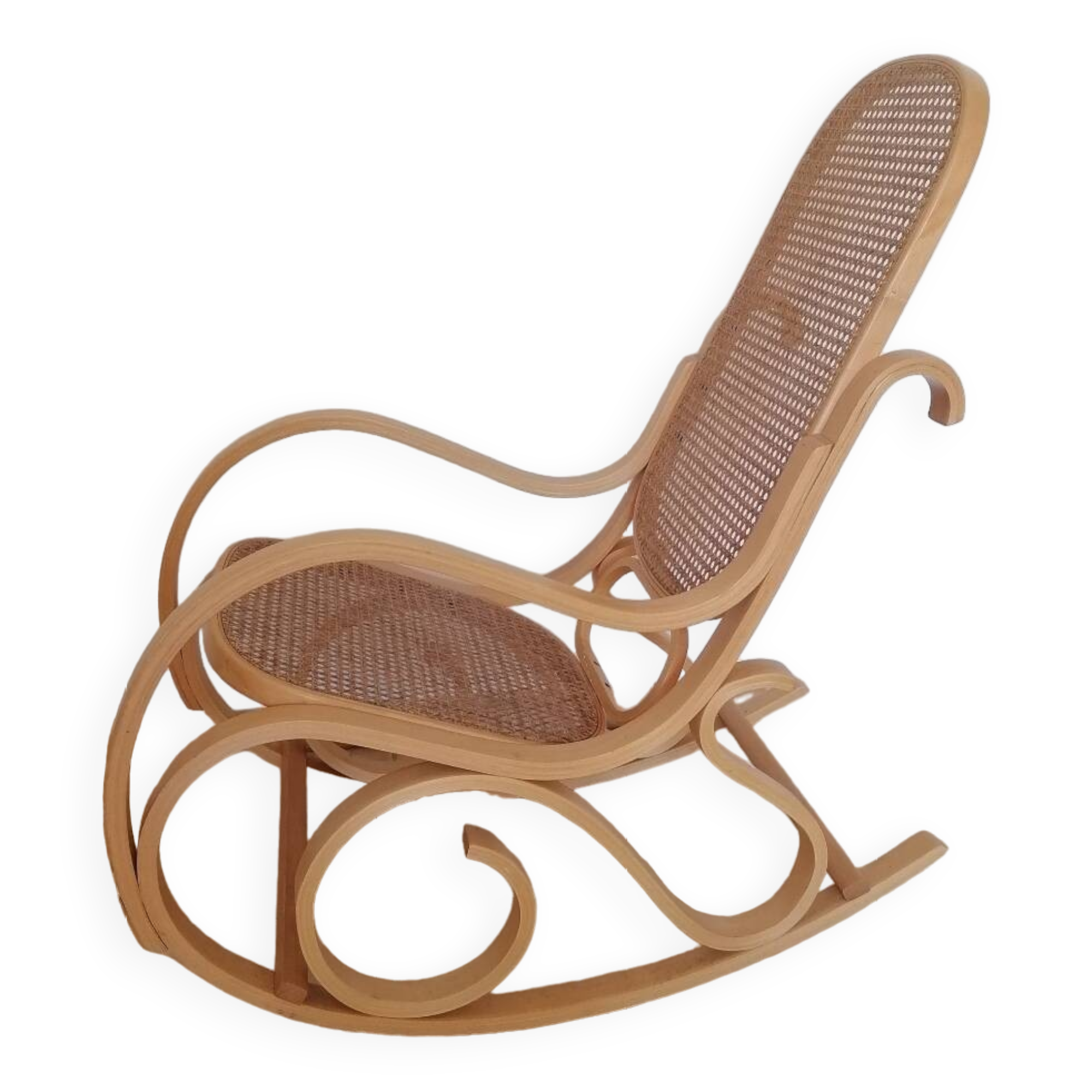 Wooden and cane rocking chair