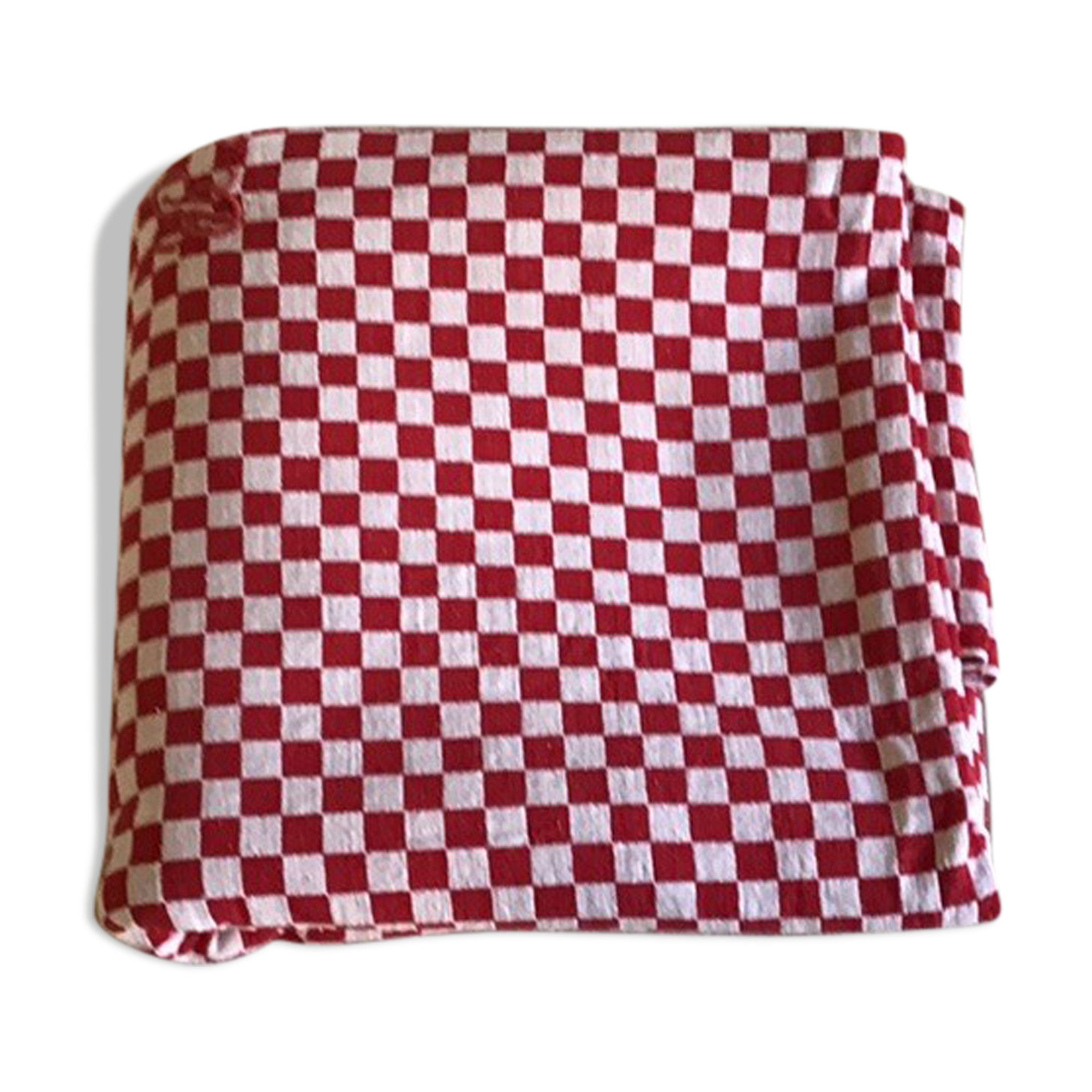 Long vintage red and white country tablecloth