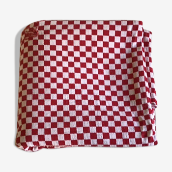 Long vintage red and white country tablecloth