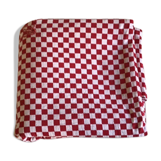 Long vintage red and white country tablecloth
