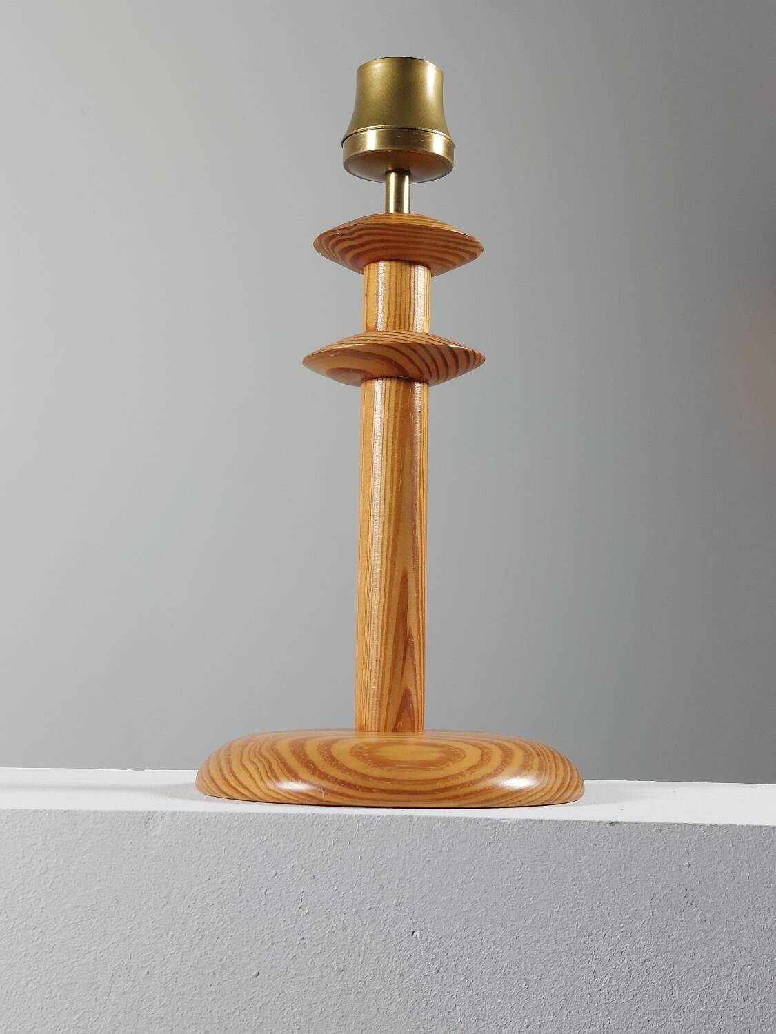 Postmodern vintage pine wood table lamp from the 1980s.