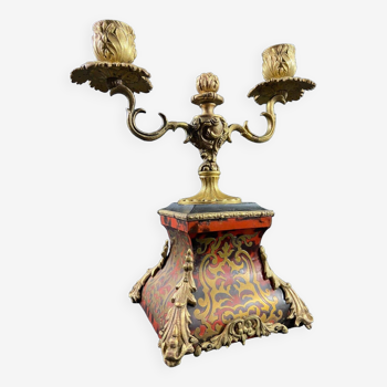 End table, candlestick, Boulle Louis XIV style candle holder, 19th century