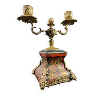 End table, candlestick, Boulle Louis XIV style candle holder, 19th century