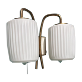 Applique scandinave double lampions verre opalin blanc 1950