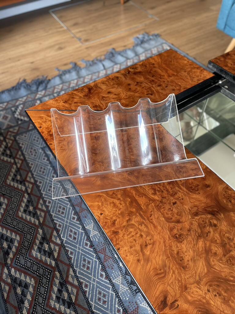 Table basse bar cocktail caché en loupe d'orme de Paul Michel, 1970 Roche Bobois