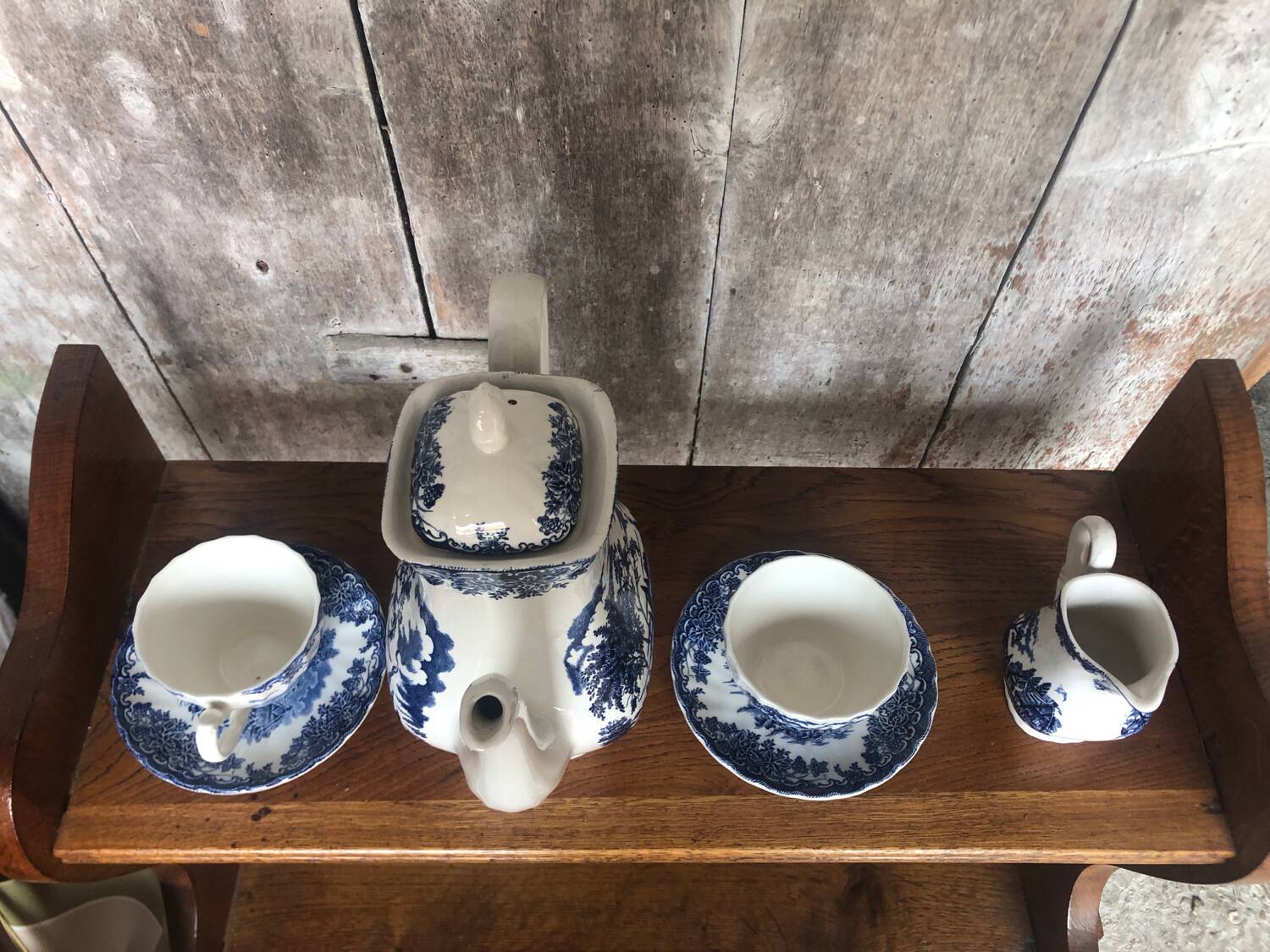 Old tea service the brook myott white ceramic blue decor england