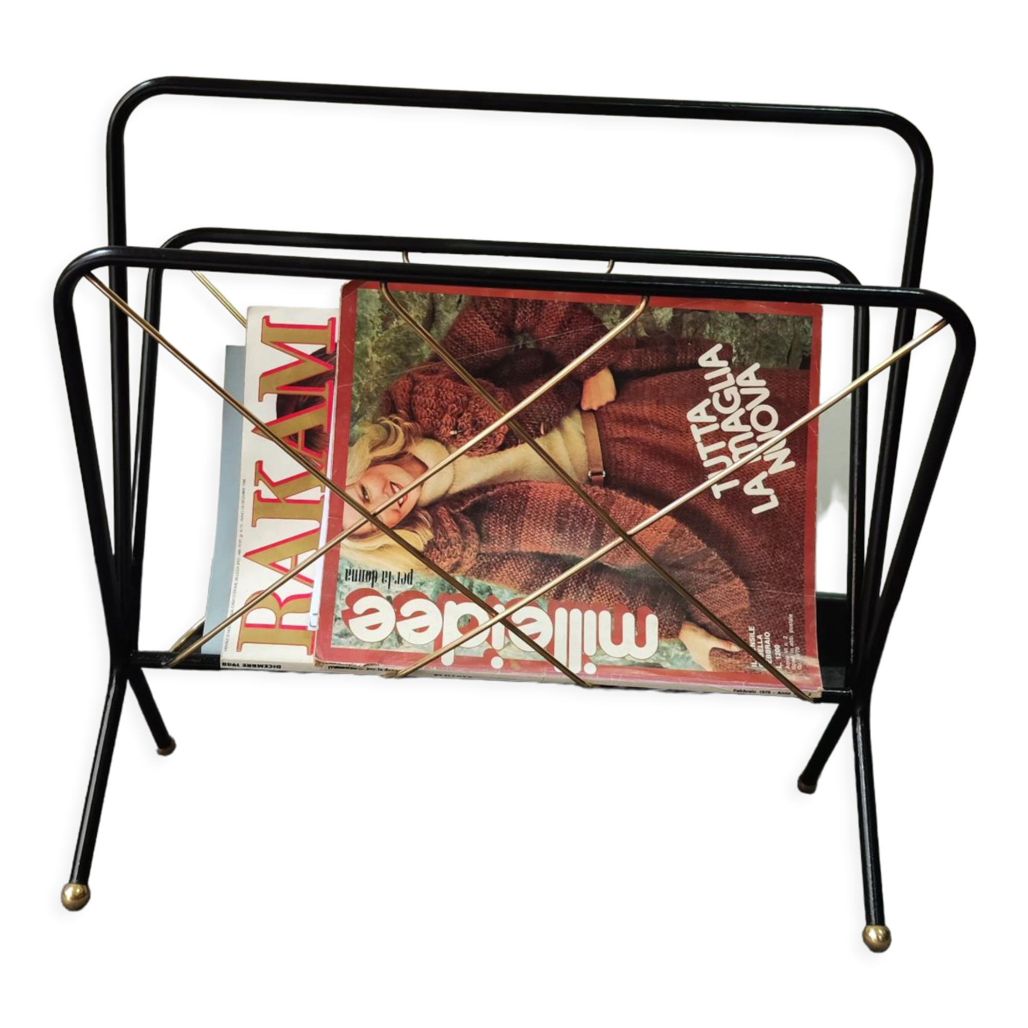 Vintage magazine rack 70s brass