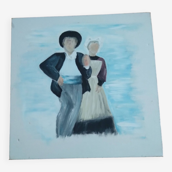 Huile sur toile couple Breton