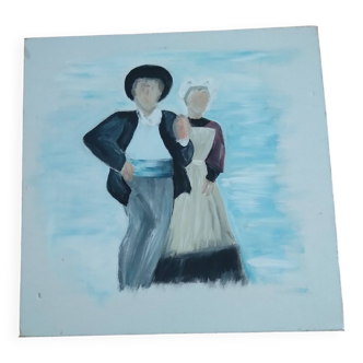 Huile sur toile couple Breton