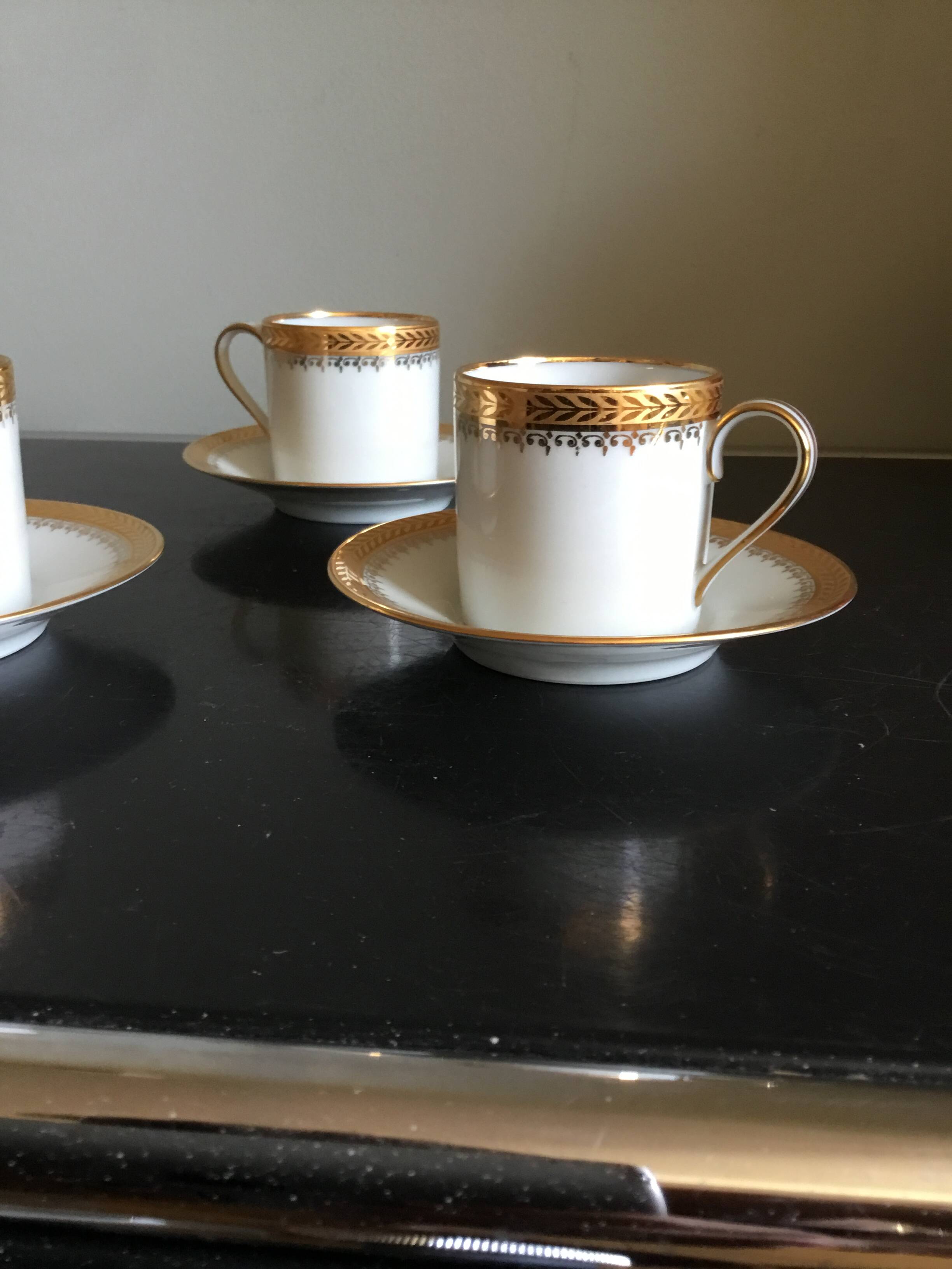 3 coffee cups and saucers in Limoges porcelain